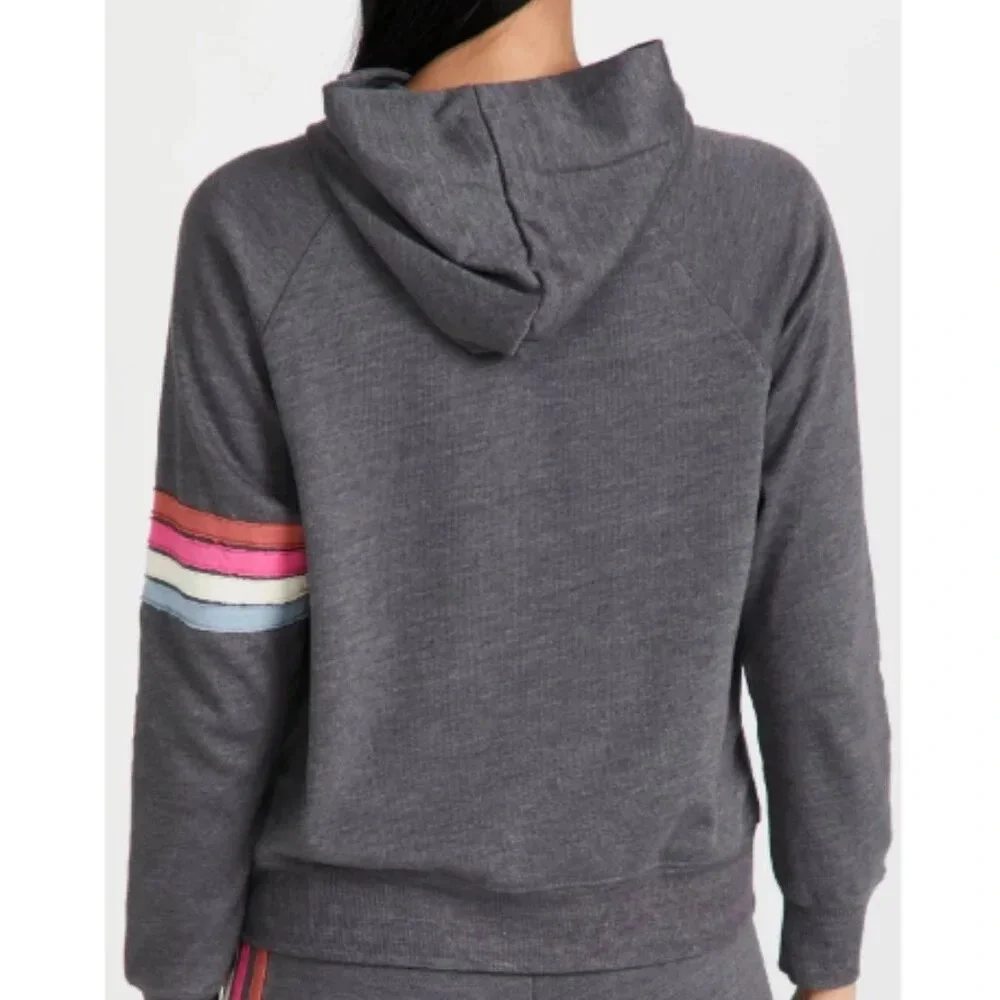 Sundry Women's Multi Stripe Hoodie in Charcoal size Large